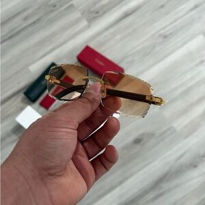 Cartier Gold Rimless Sunglasses with Brown Gradient Lenses